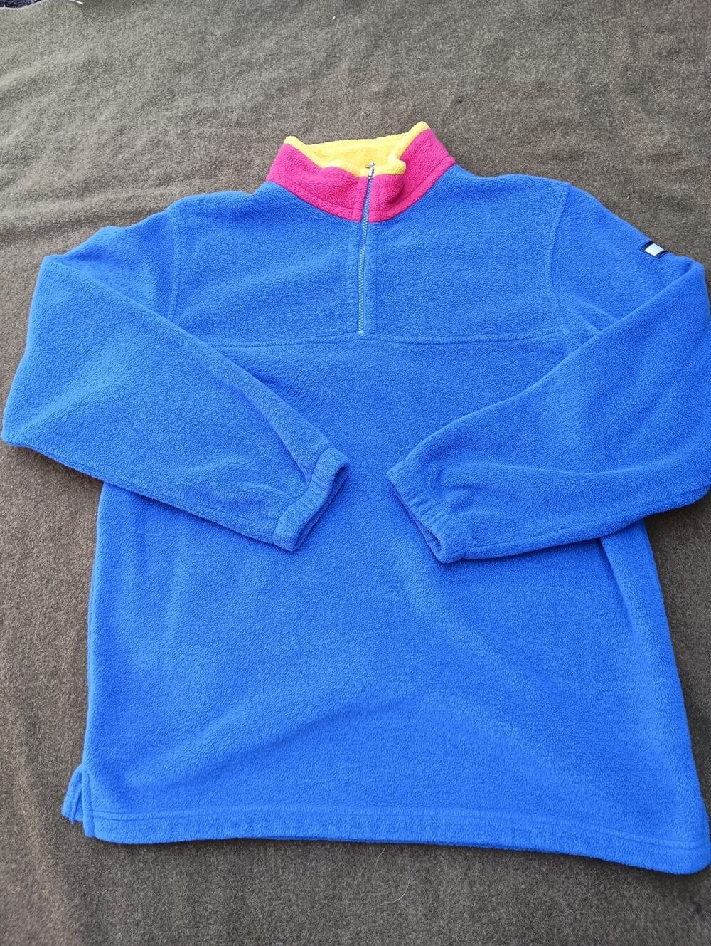 Vintage 90s Blue Tommy Hilfiger Fleece Pullover Spellout 1/4 Zip Up Flag Sz L